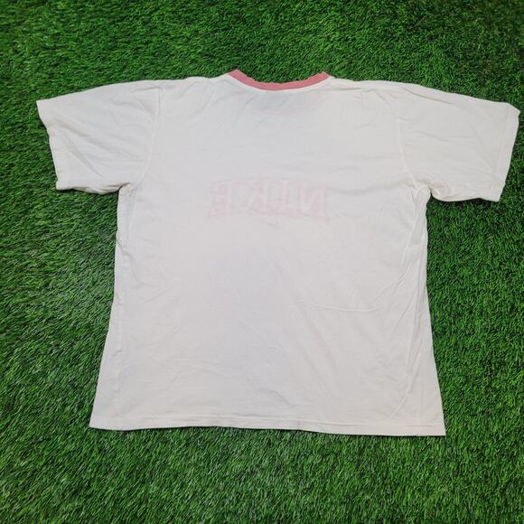 VTG Y2K Nike Silver Tag T-Shirt Mens L Cropped Boxy Spellout White Pink - Picture 7 of 12